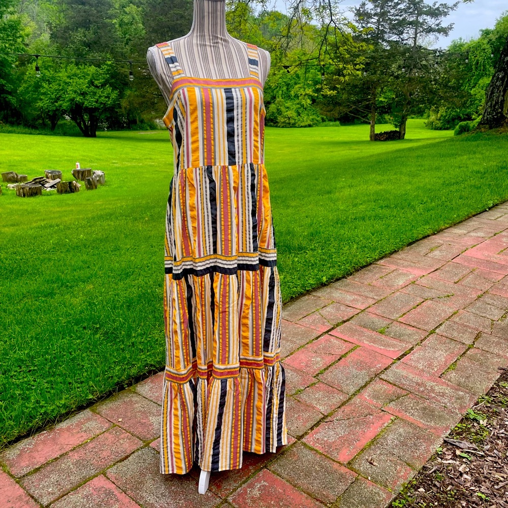 Loft Cotton Striped Tiered Maxi Dress 6